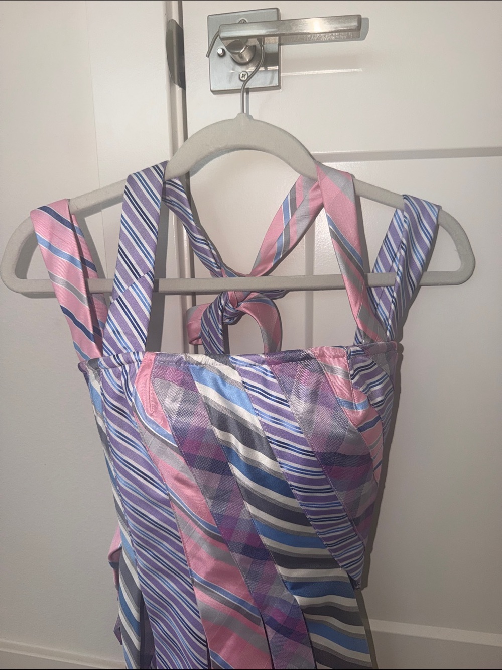 NWT Striped Pink & Blue Tie-Detail Corset Top - Picture 2 of 5